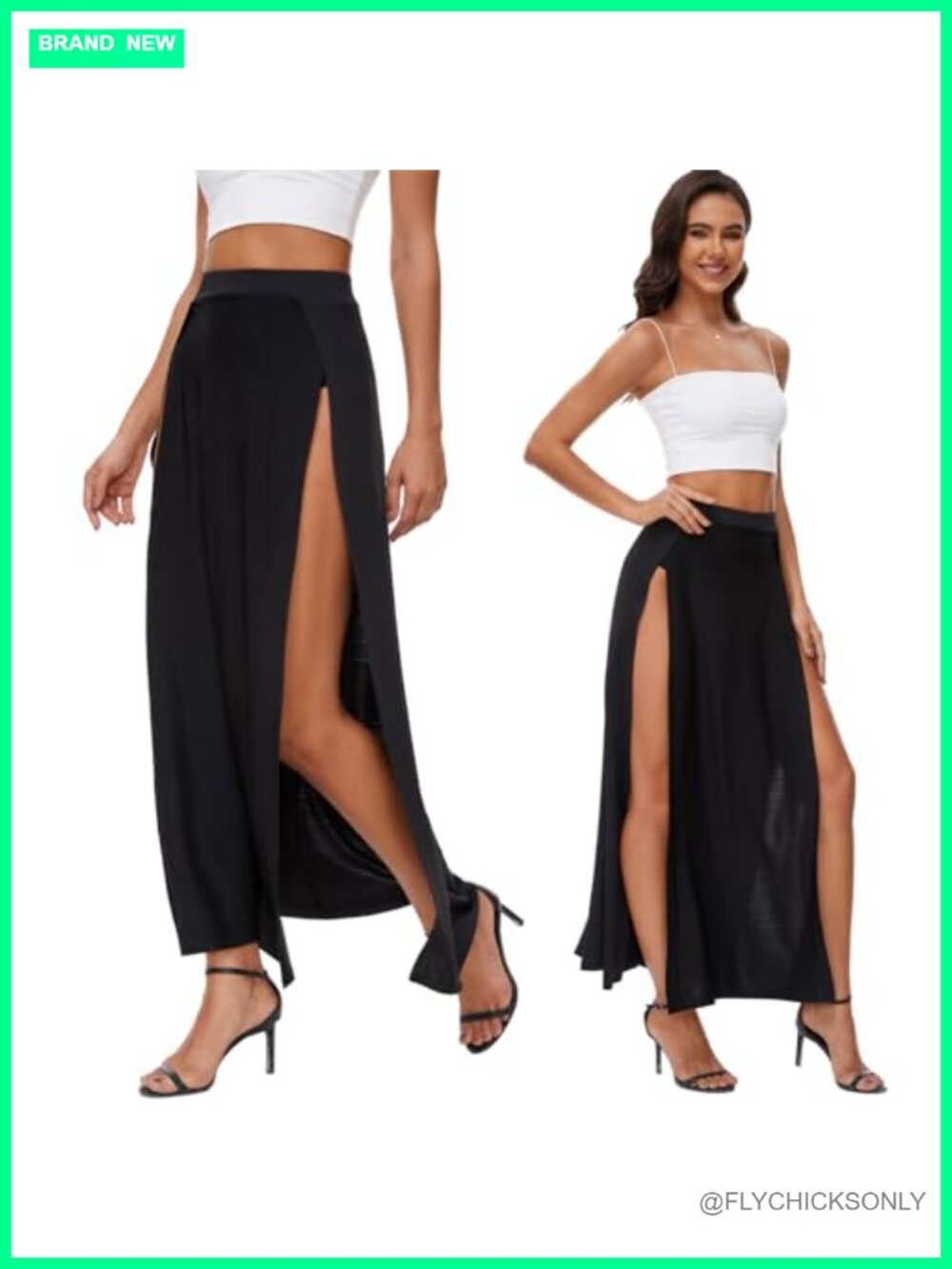 Women's Elastic Waist High Split Wrap Flowy Maxi Skirt Side Slit Beach Party